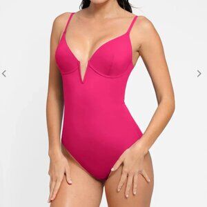 Pink Shapewear Plunging V Slimming One-Piece Swimsuit Size Sm Small